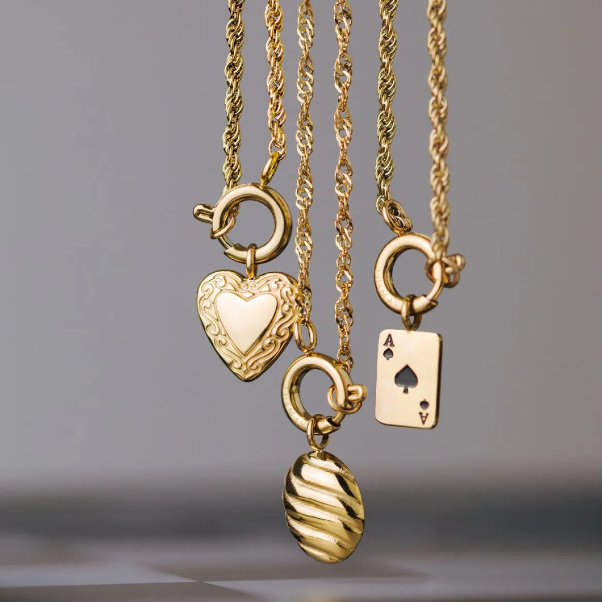 Aced Rope Chain Necklace Set Roségold