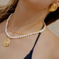 Ammonite Pearl Necklace Gold