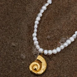 Ammonite Pearl Necklace Roségold