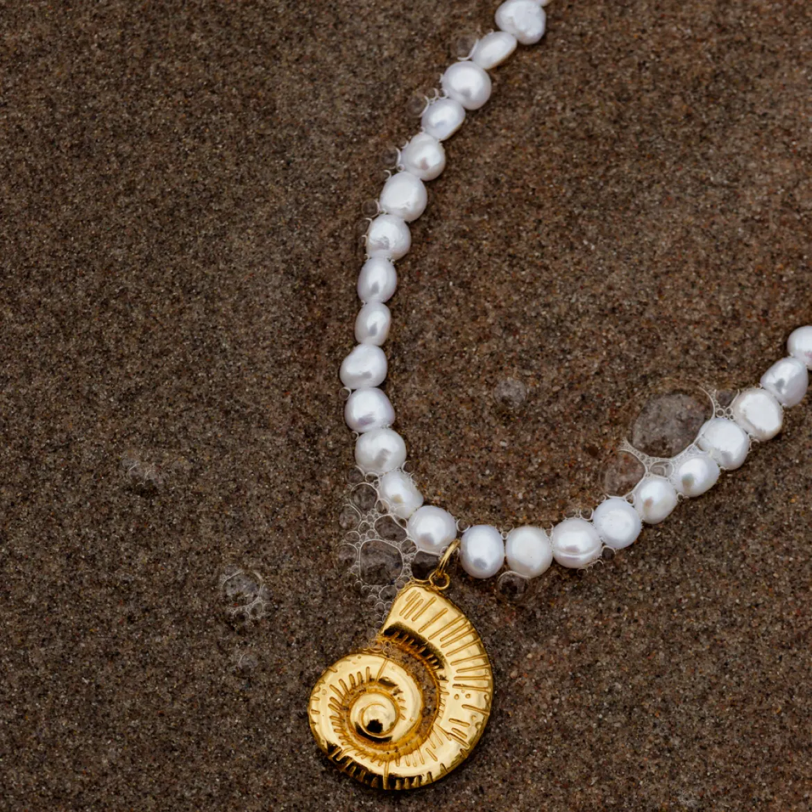Ammonite Pearl Necklace Silber