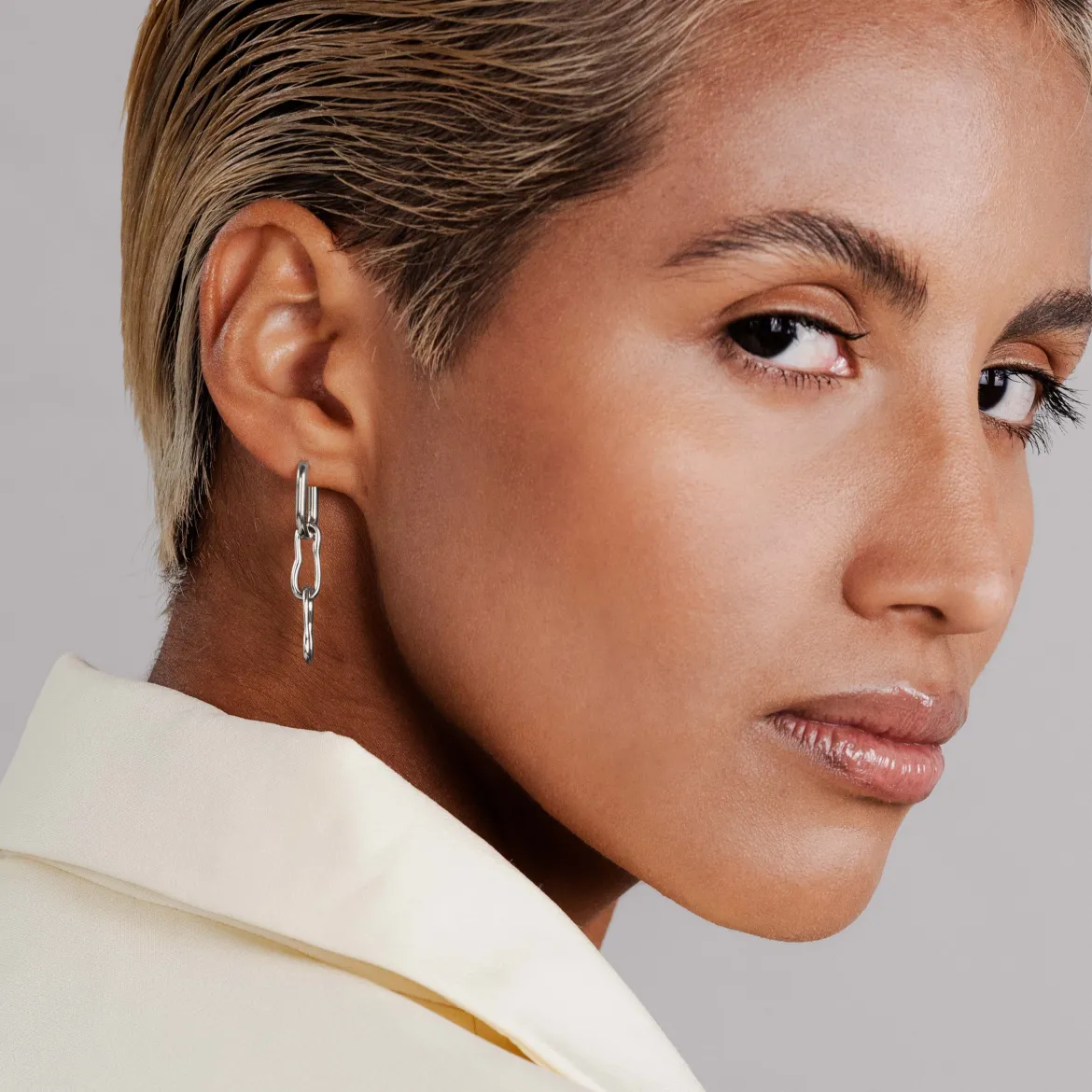 Blending Duo Oval Hoop Set Baby Silber