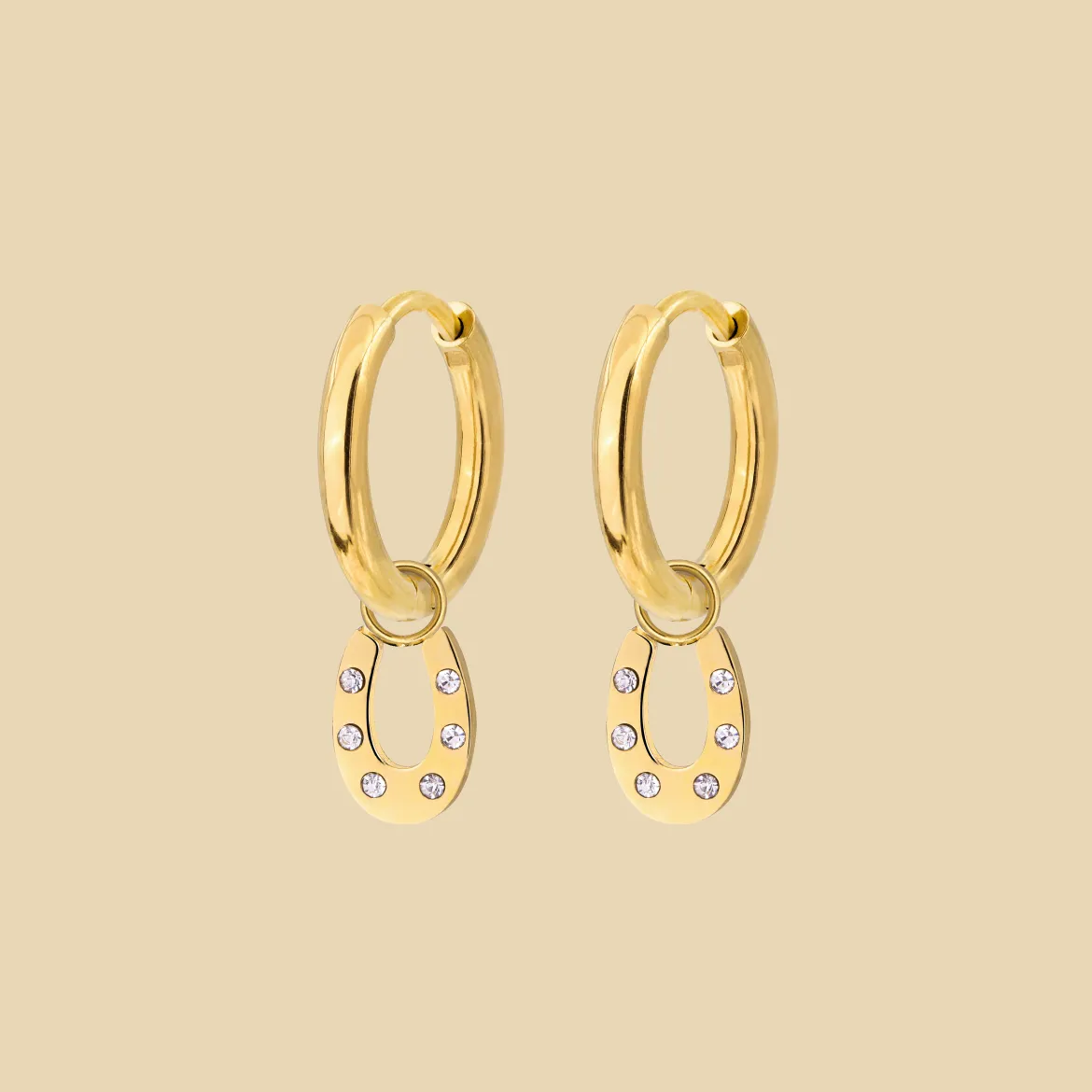 Blinged Horseshoe Hoop Set Small Gold