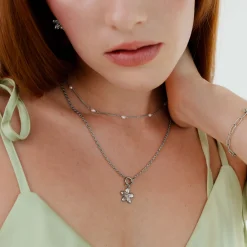 Blossom Rope Chain Necklace Set Silber
