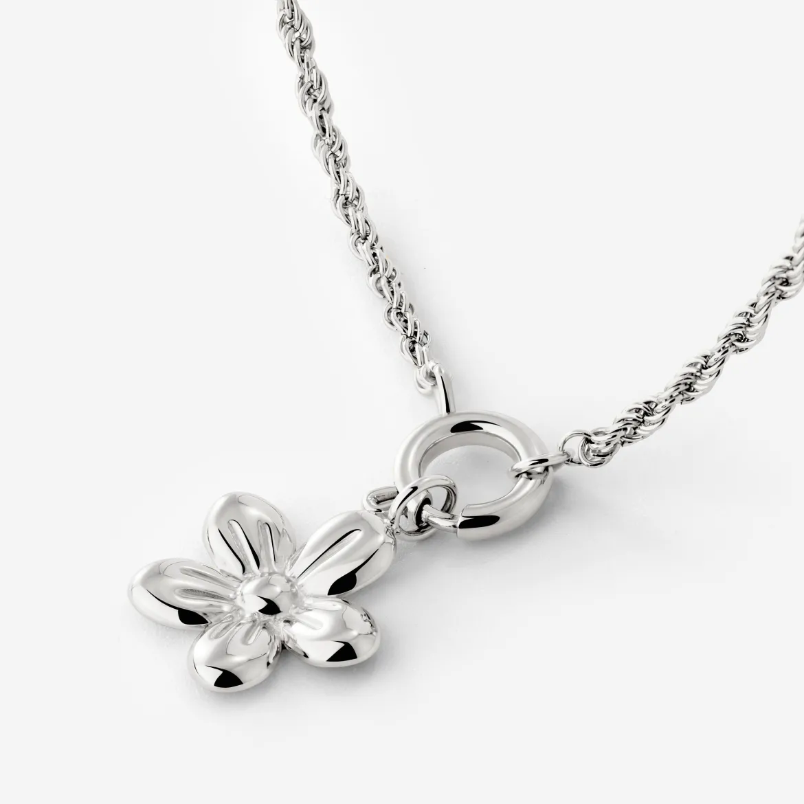 Blossom Rope Chain Necklace Set Silber