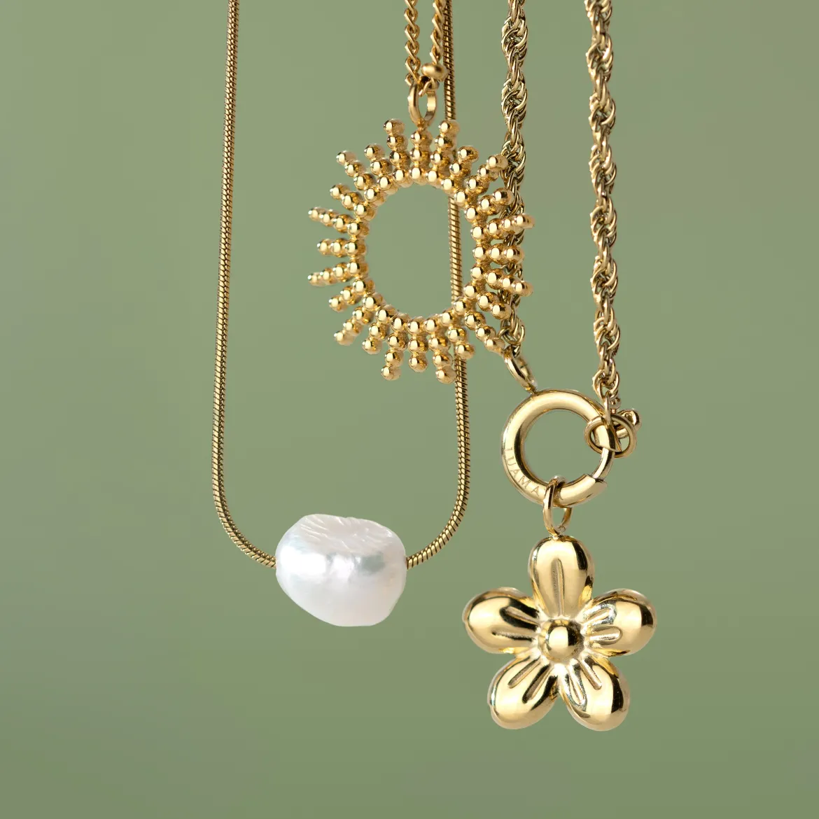 Blossom Rope Chain Necklace Set Silber
