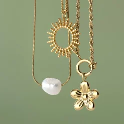 Blossom Rope Chain Necklace Set Gold