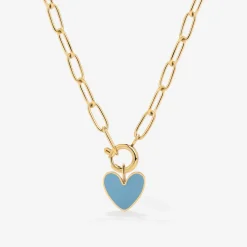 Blue Heart Oval Links Necklace Set Gold