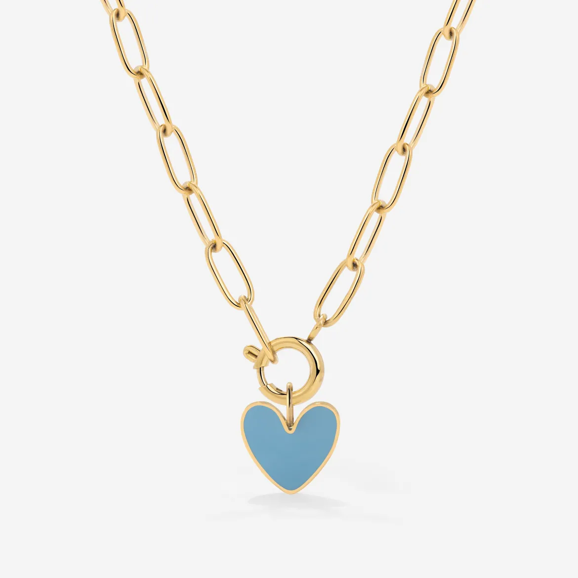 Blue Heart Oval Links Necklace Set Gold