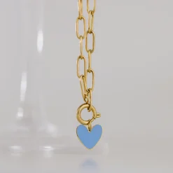 Blue Heart Oval Links Necklace Set Gold