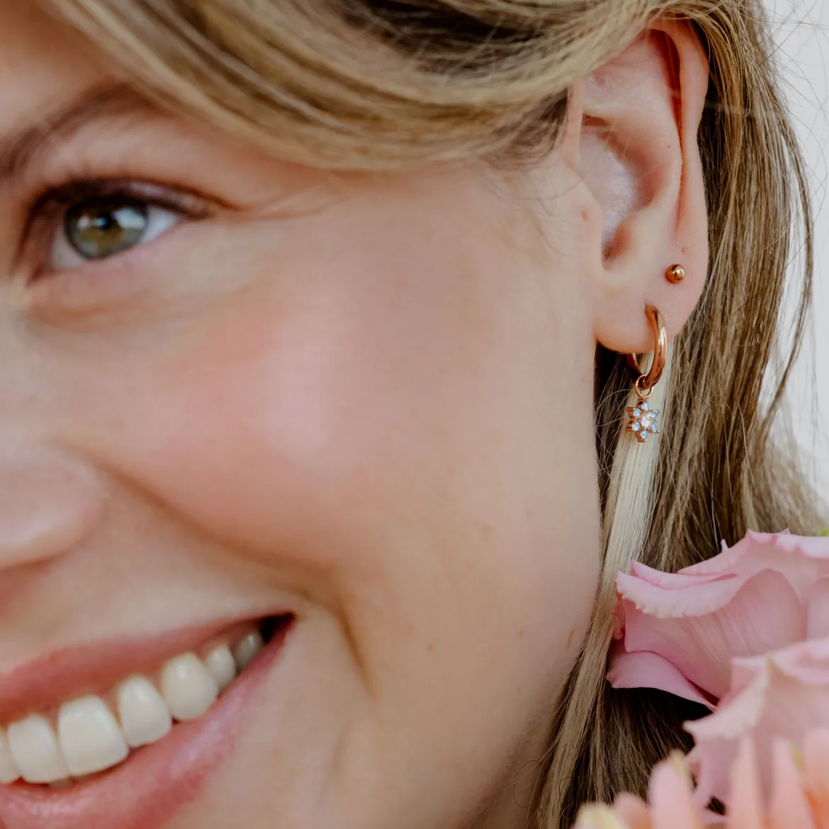 Blue Petal Hoop Set Small Roségold