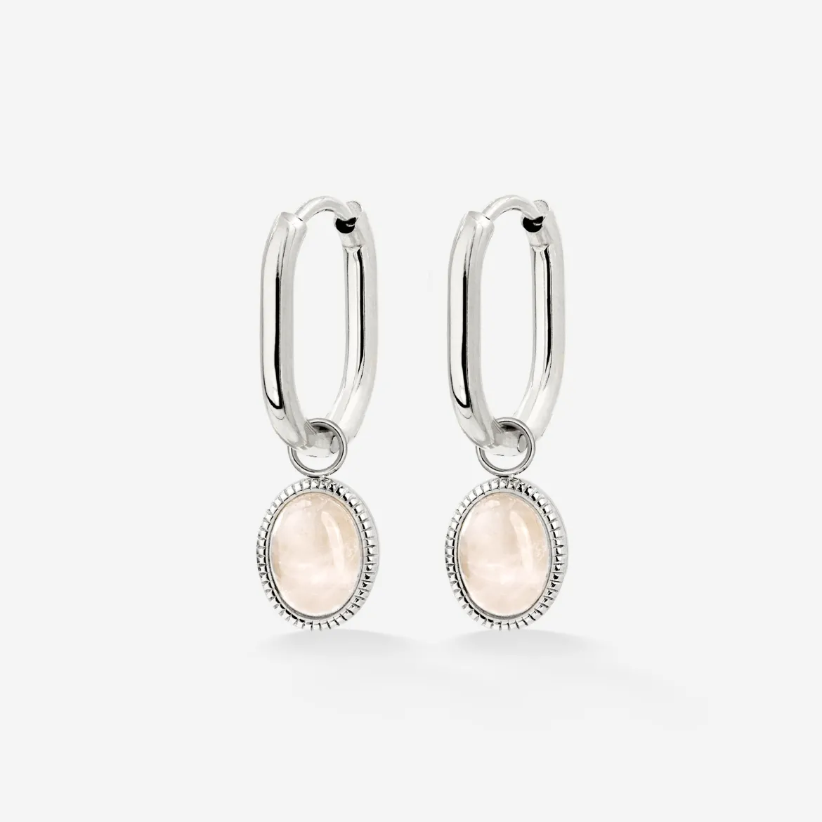 Blush Quartz Oval Hoop Set Baby Silber