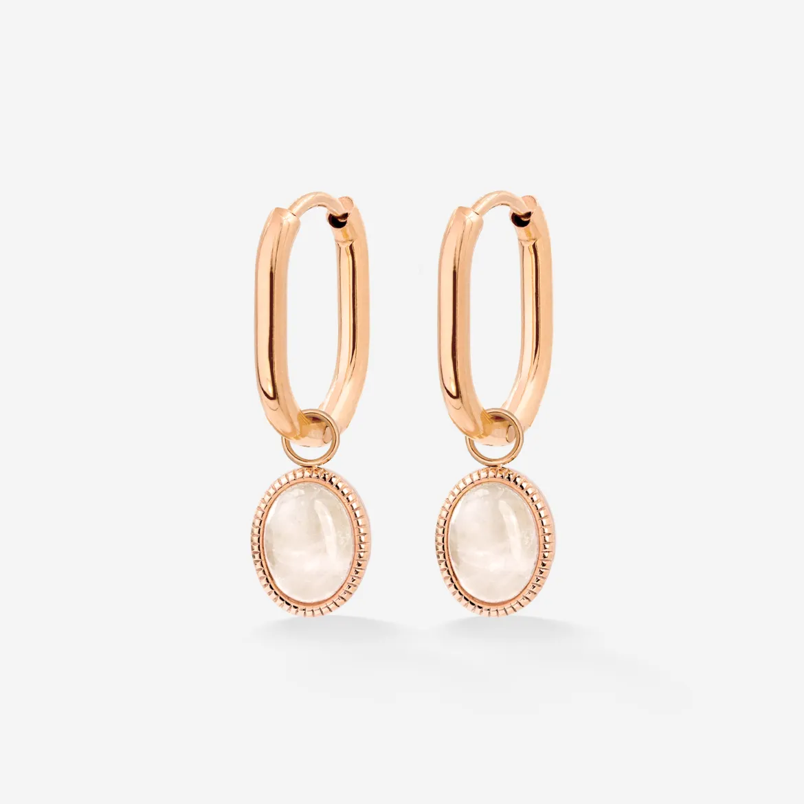Blush Quartz Oval Hoop Set Baby Roségold