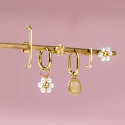 Blush Quartz Oval Hoop Set Baby Gold