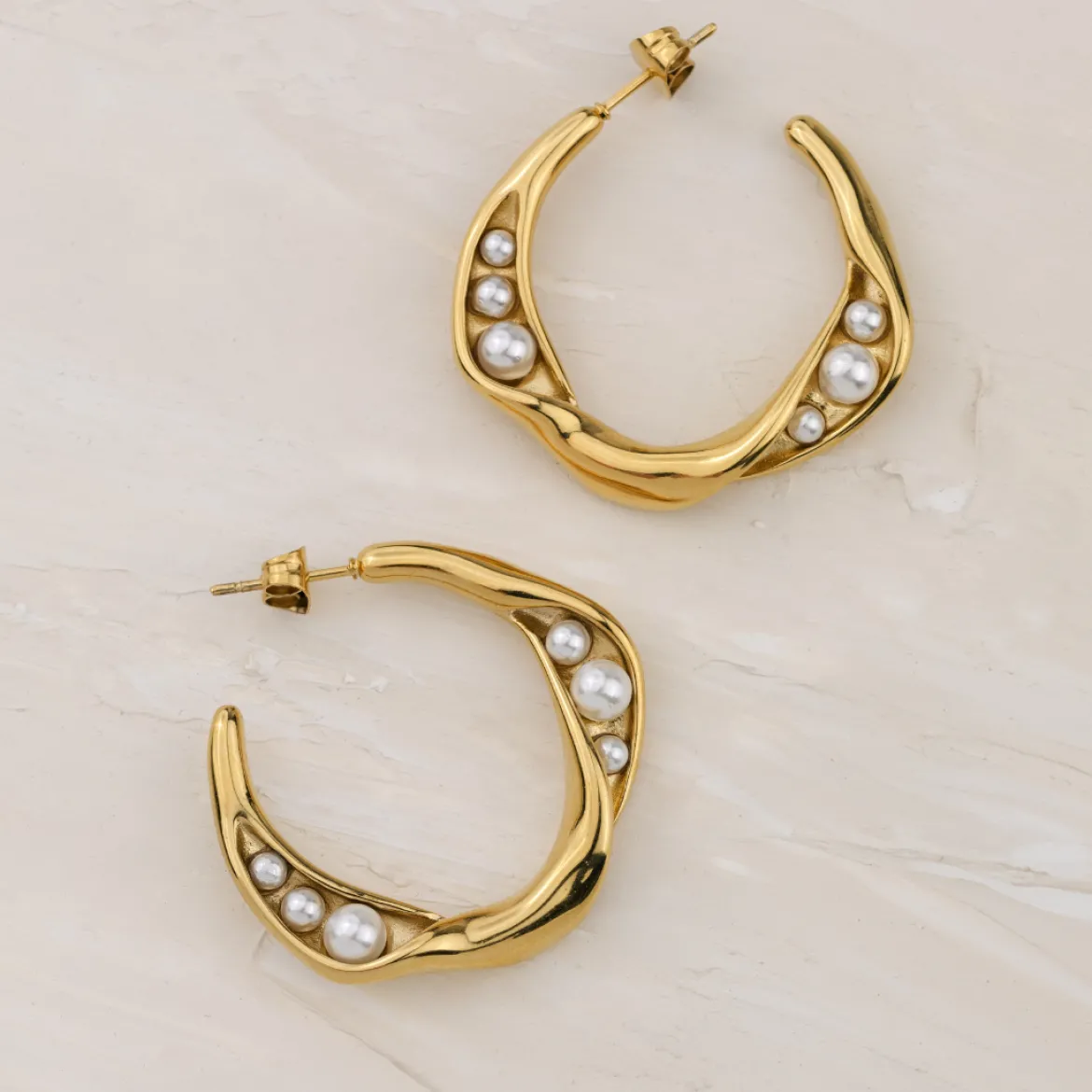 Branch Pearl Hoop Studs Silber