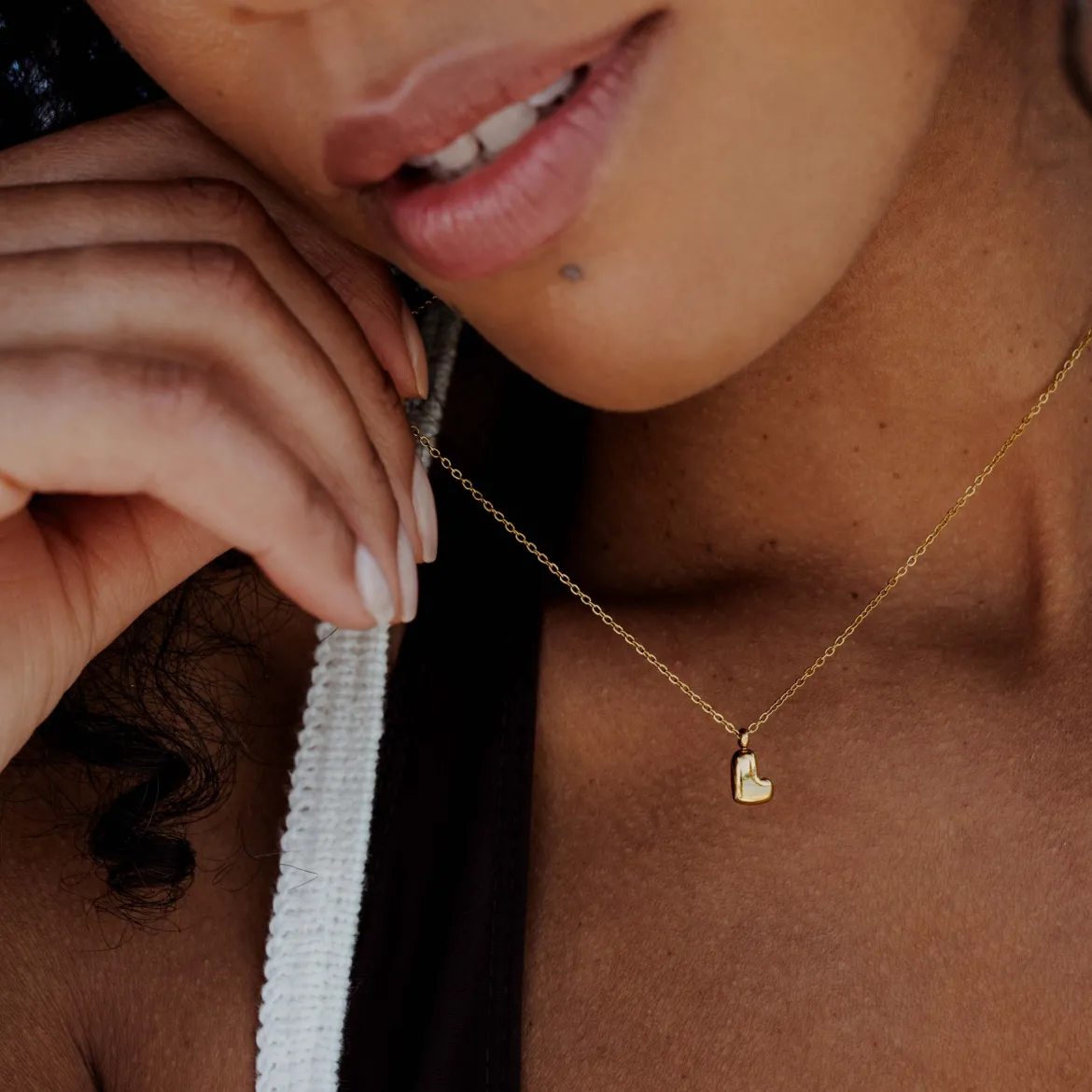 Bubble Letter Necklace Gold - A