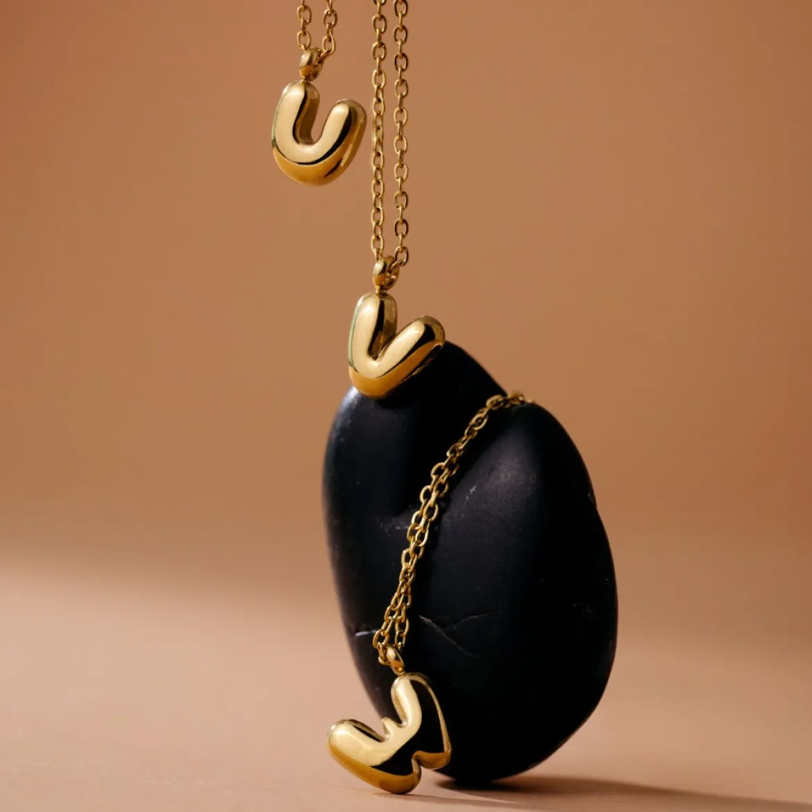 Bubble Letter Necklace Gold - A
