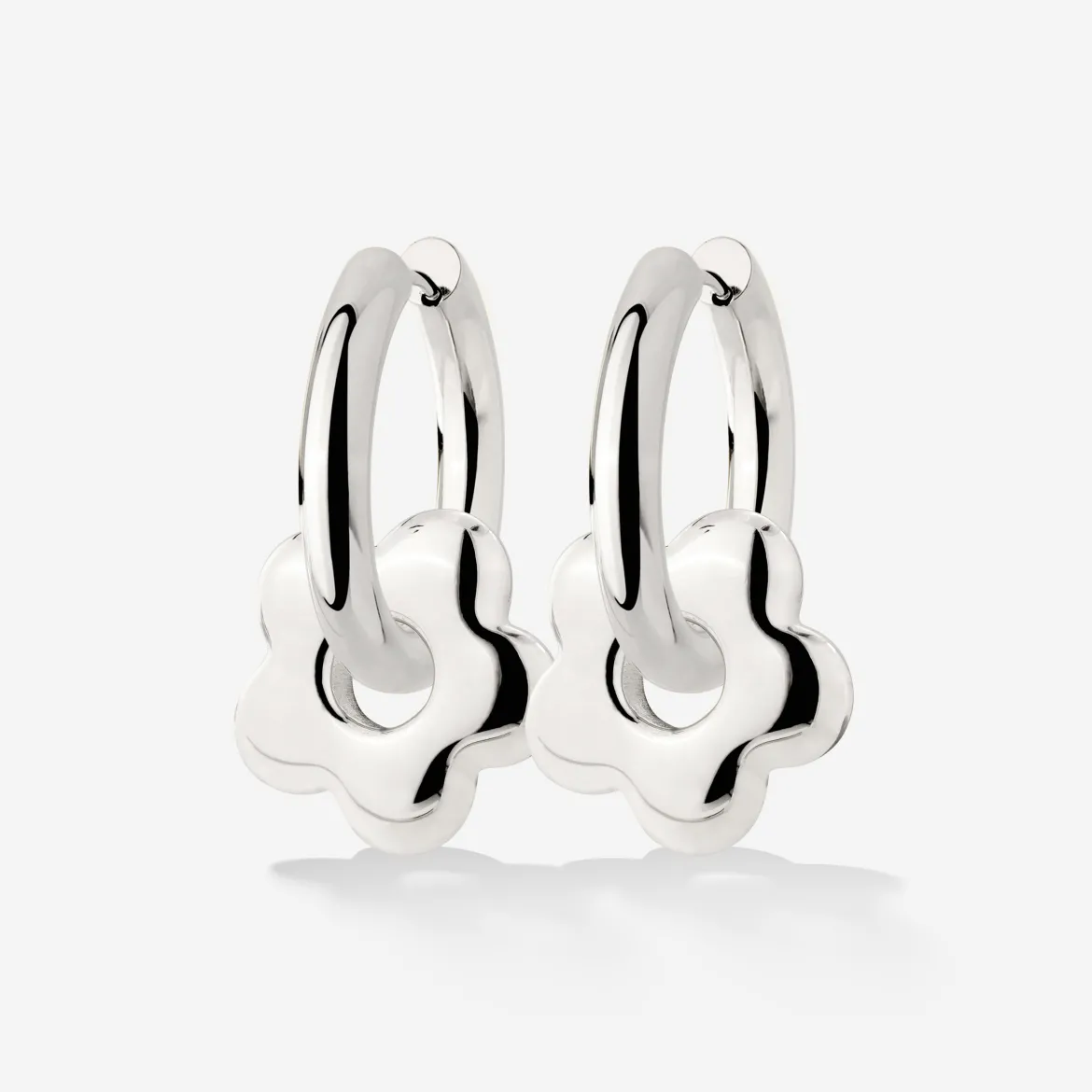 Chunky Bubble Flower Hoop Set Medium Silber