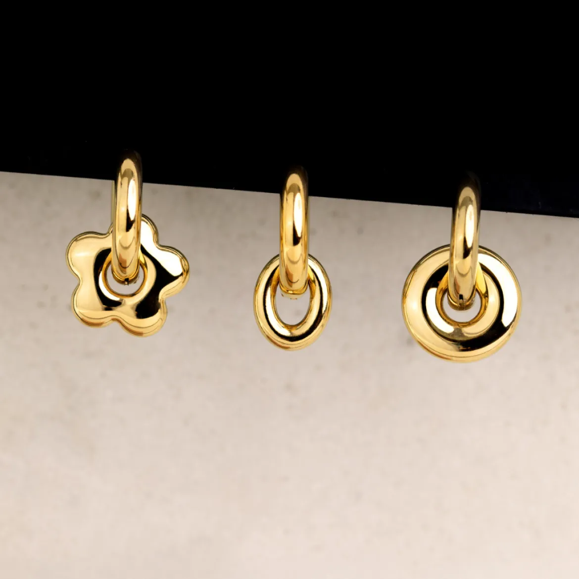 Chunky Bubble Flower Hoop Set Medium Silber