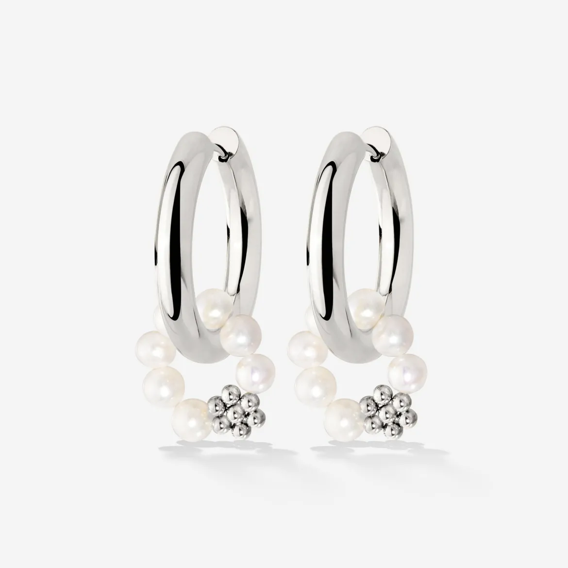 Chunky Flora Pearl Hoop Set Medium Silber