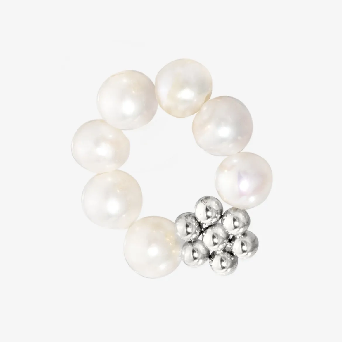 Chunky Flora Pearl Hoop Set Medium Silber