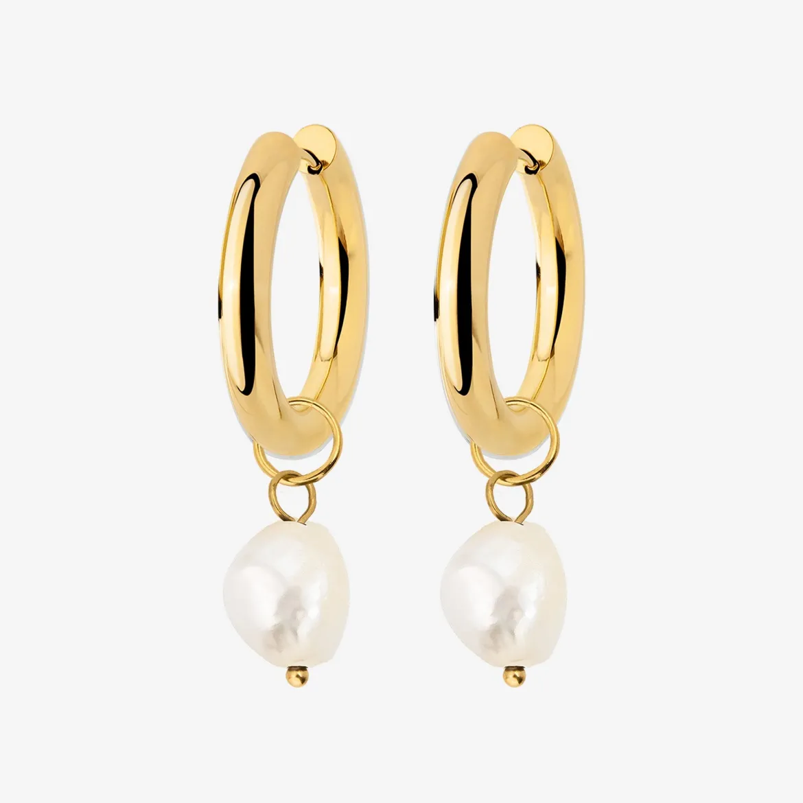 Chunky Pearl Hoop Set Gold