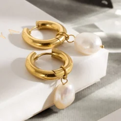 Chunky Pearl Hoop Set Gold