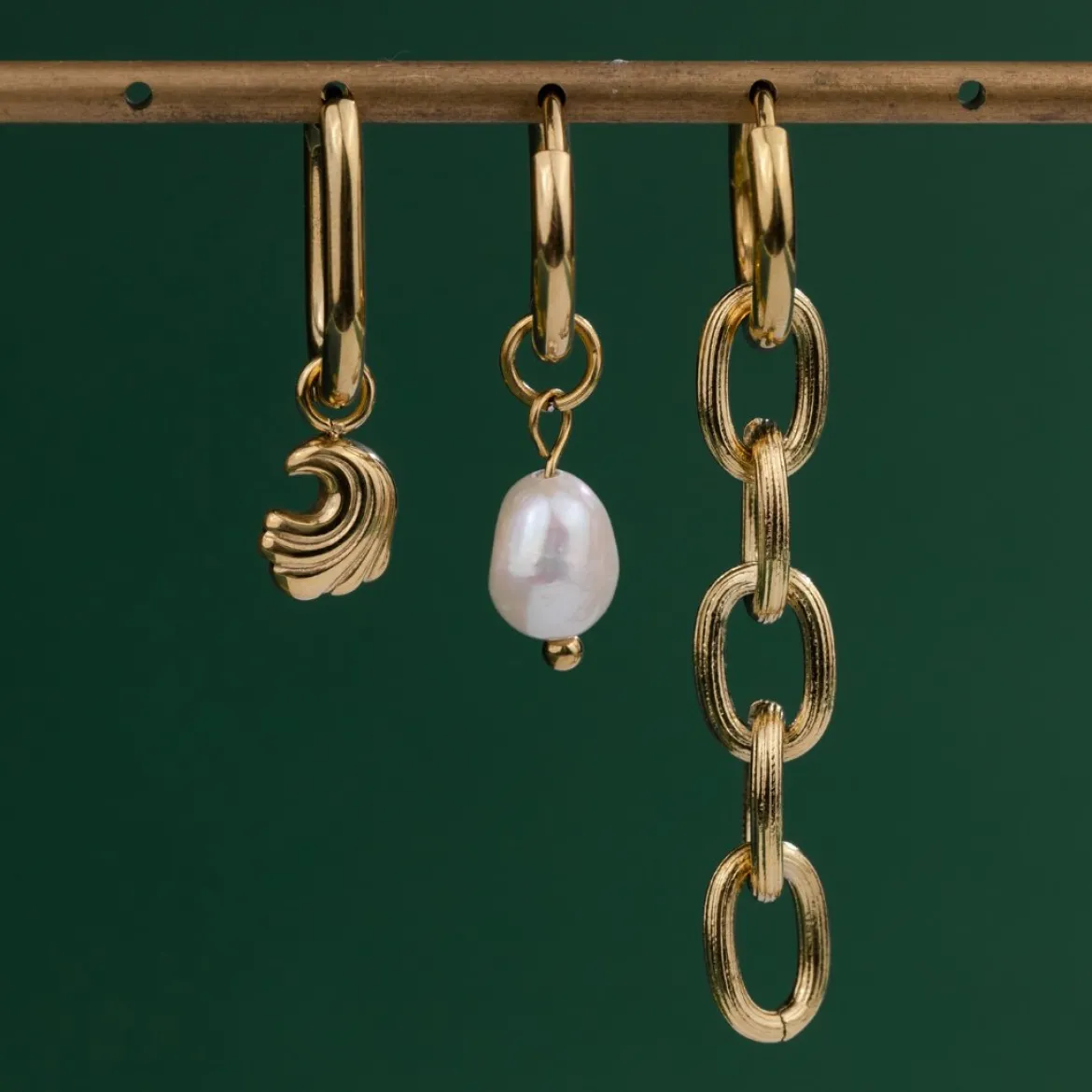 Chunky Pearl Hoop Set Small Silber