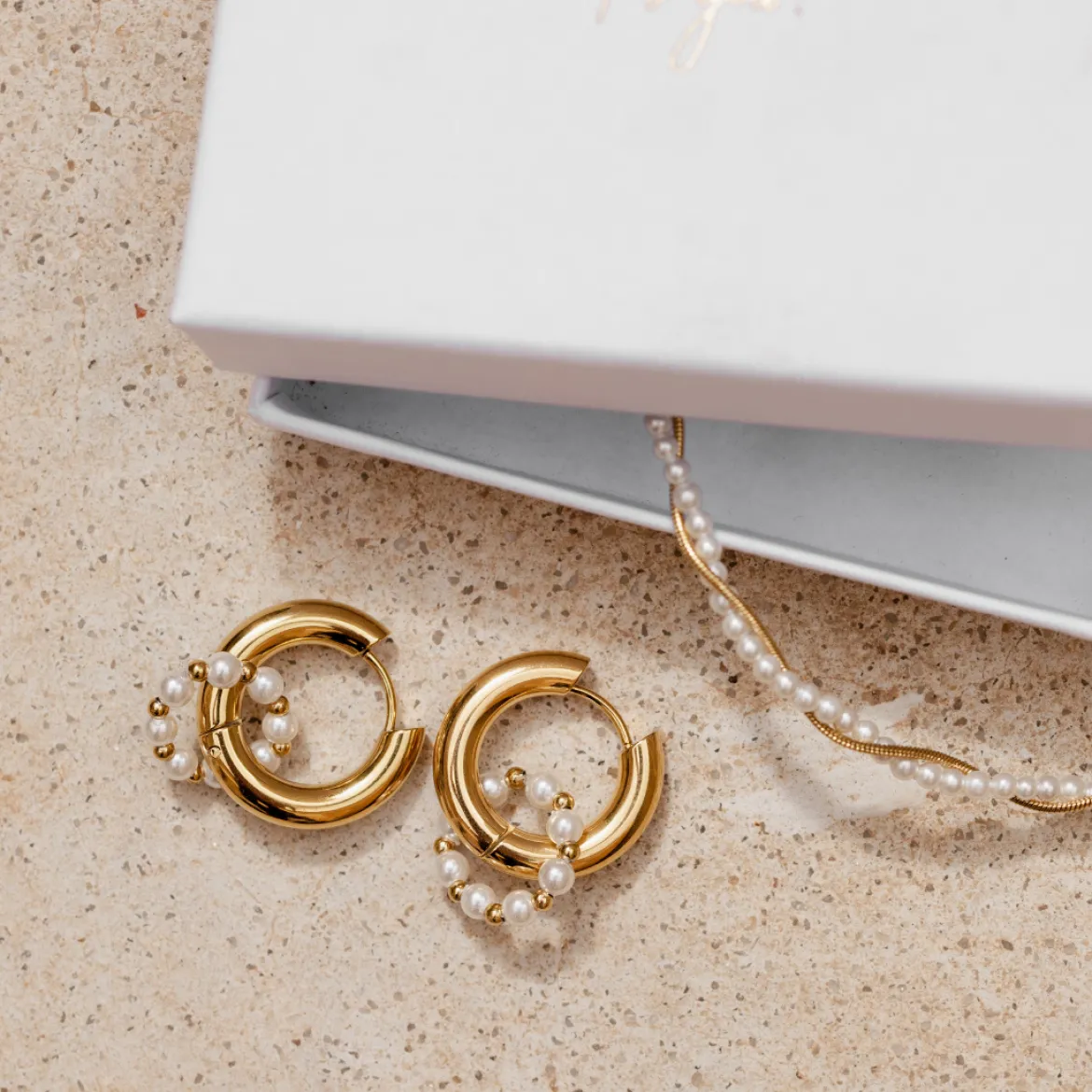 Chunky Pearl 'n' Beads Hoop Set Medium Gold