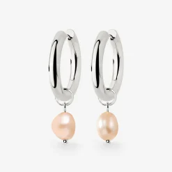Chunky Perla Rosa Hoop Set Medium Silber