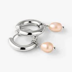 Chunky Perla Rosa Hoop Set Medium Silber
