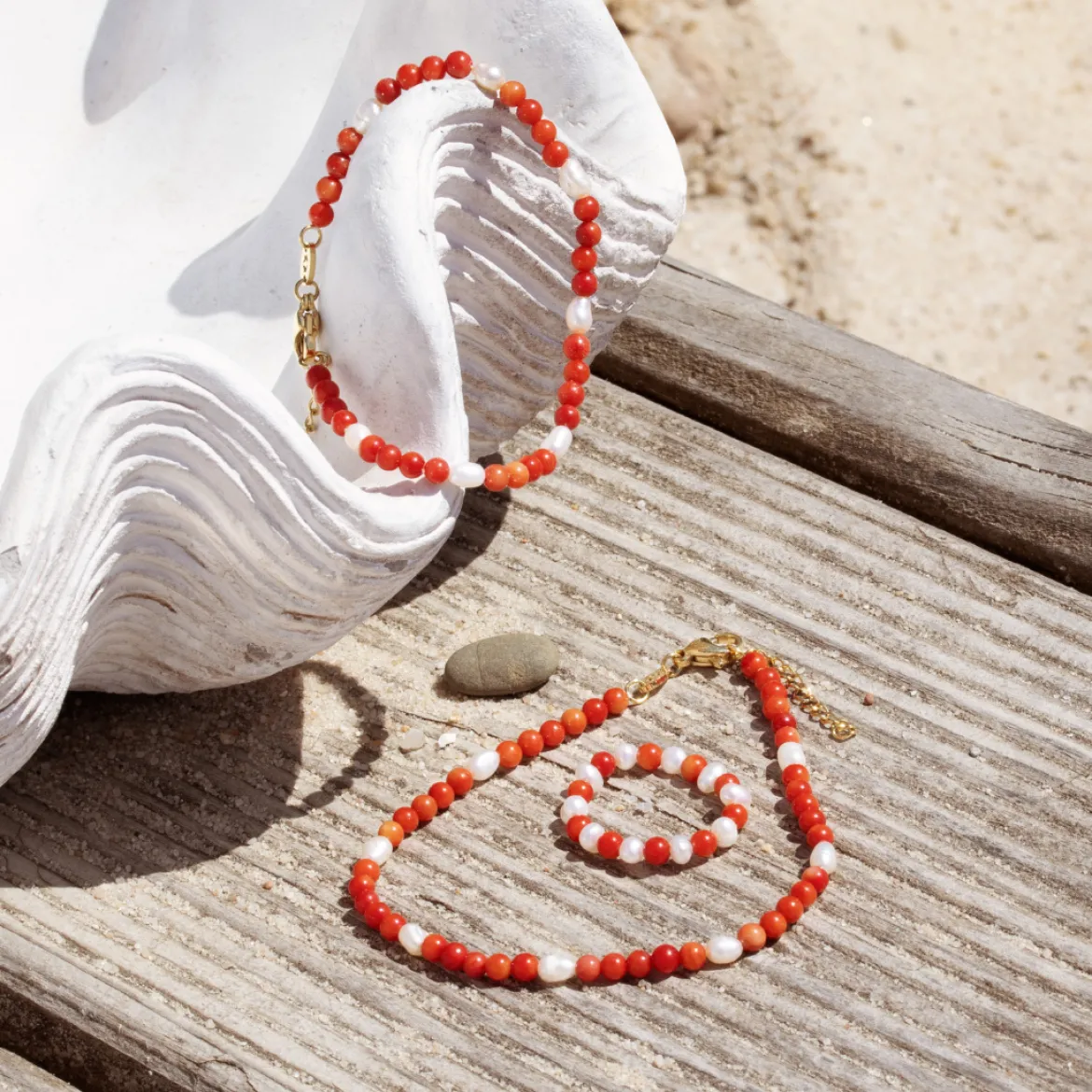 Coral Color Anklet Roségold