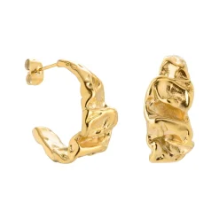 Crinkled Hoop Studs Gold