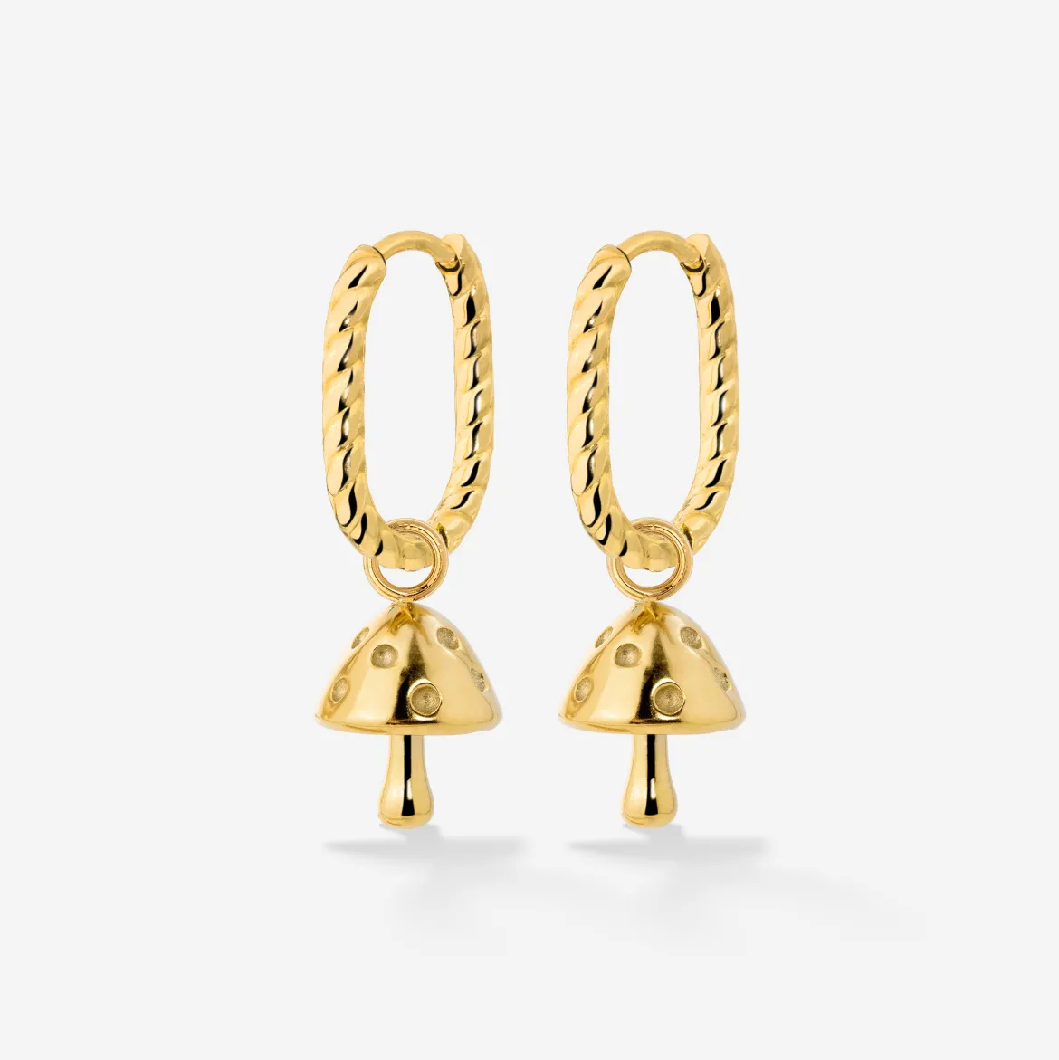 Cute Mushroom Twisted Oval Hoop Set Baby Gold