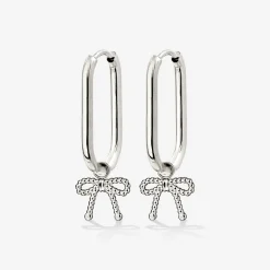 Dotted Ribbon Oval Hoop Set Small Silber