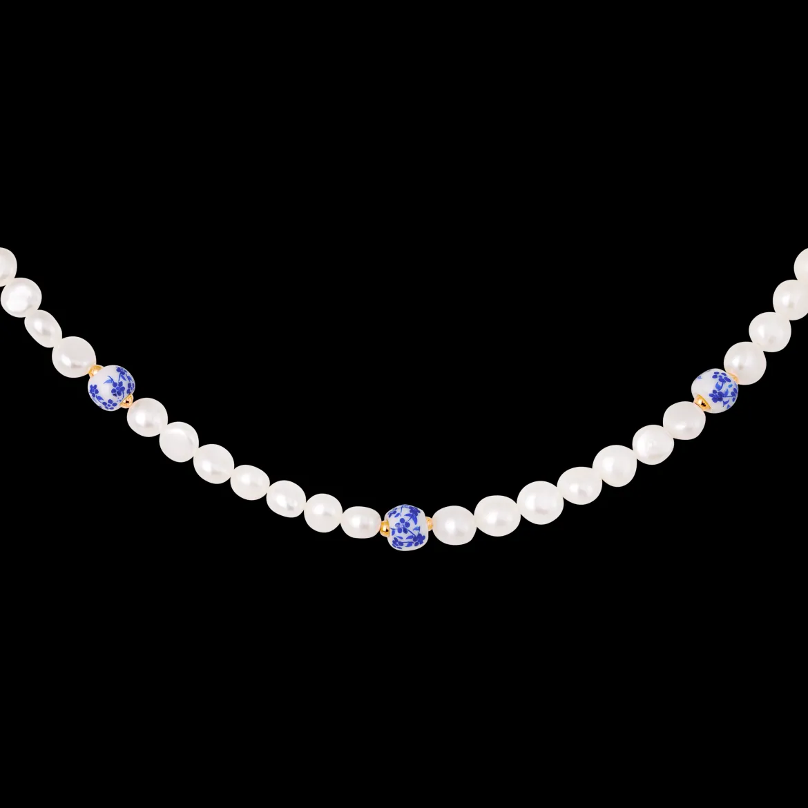 Flower Tile Pearl Necklace Roségold