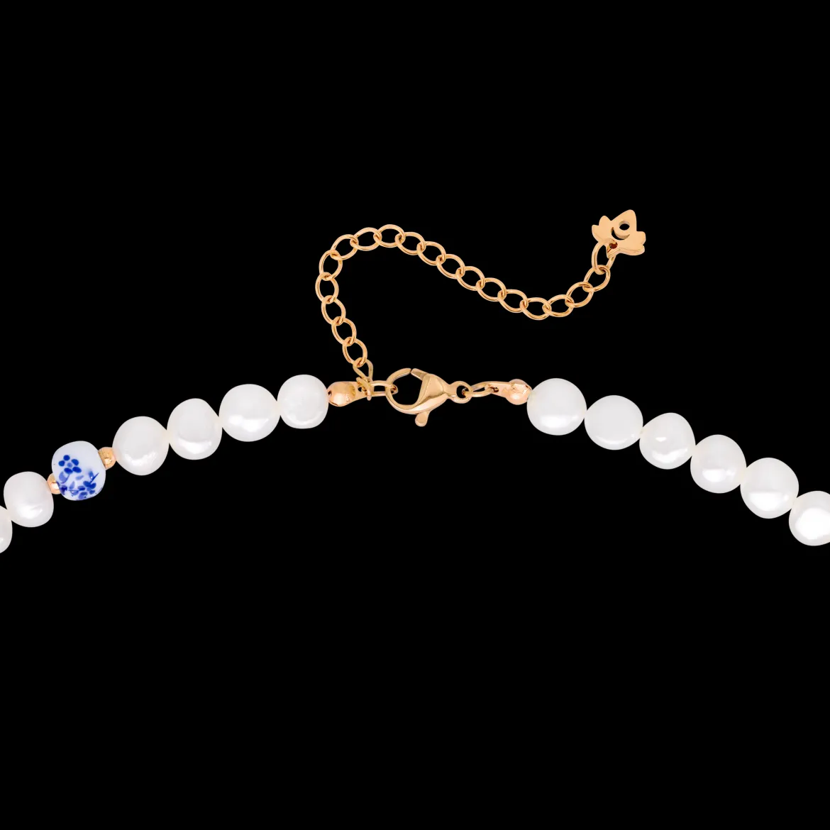 Flower Tile Pearl Necklace Roségold