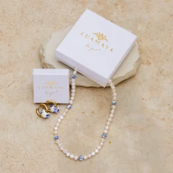Flower Tile Pearl Necklace Gold