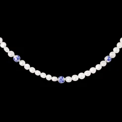 Flower Tile Pearl Necklace Silber
