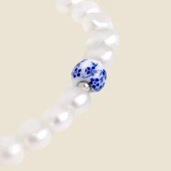 Flower Tile Pearl Necklace Silber