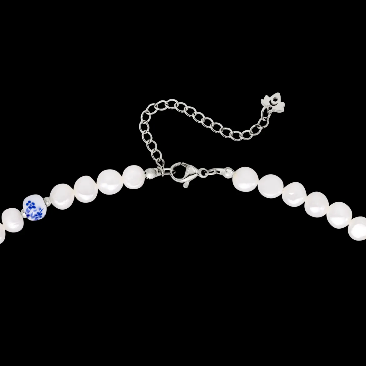 Flower Tile Pearl Necklace Silber