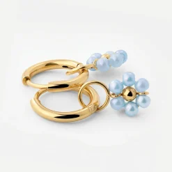 Forever Blue Daisy Hoop Set Small Gold