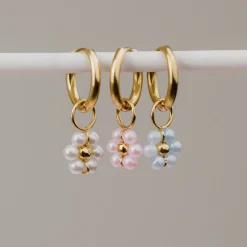 Forever Blue Daisy Hoop Set Small Gold
