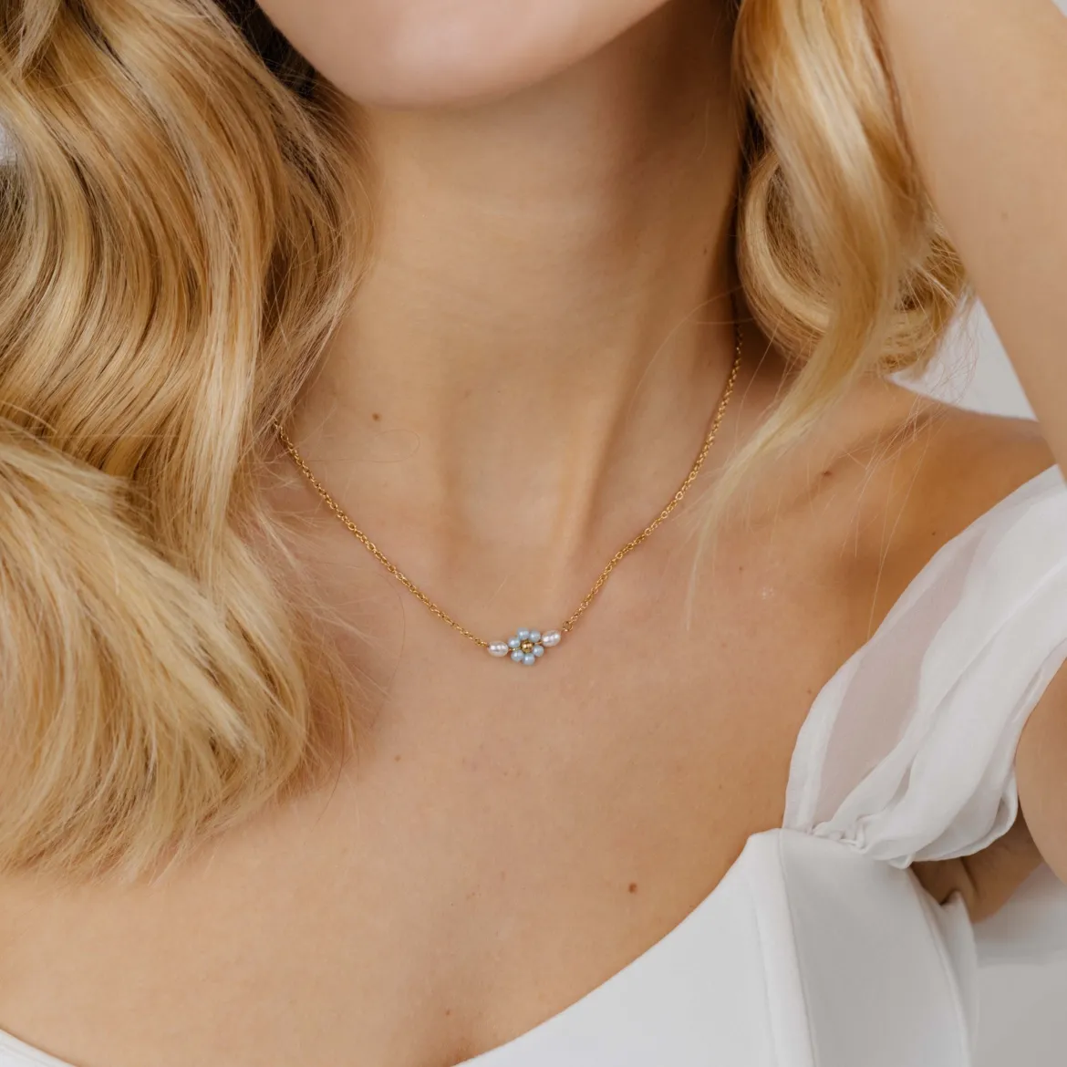 Forever Blue Daisy Necklace Gold