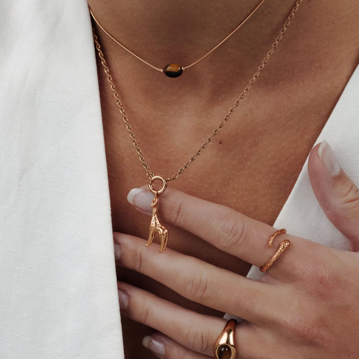 Giraffe Rope Chain Necklace Set Roségold