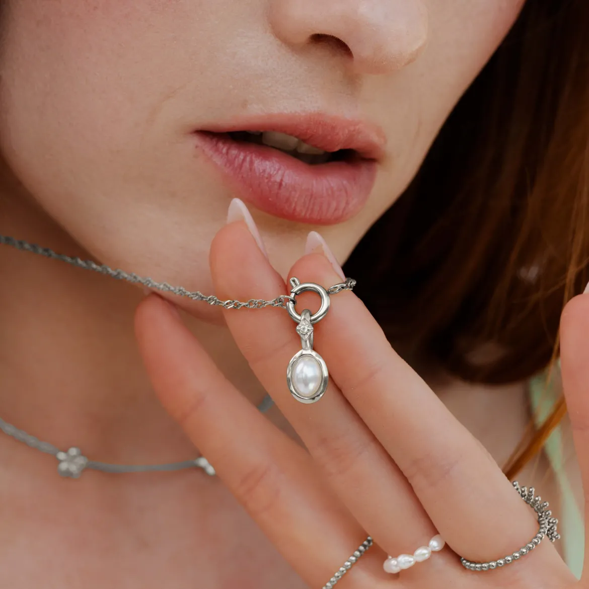 Glazed Singapore Chain Necklace Set Silber