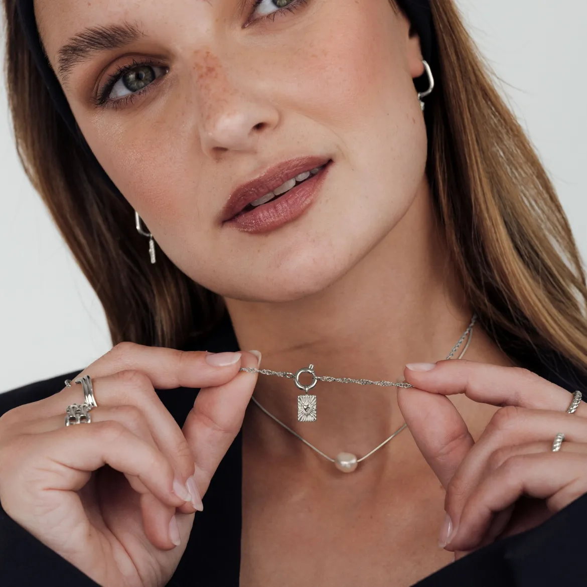 Glowing Heart Singapore Chain Necklace Set Silber