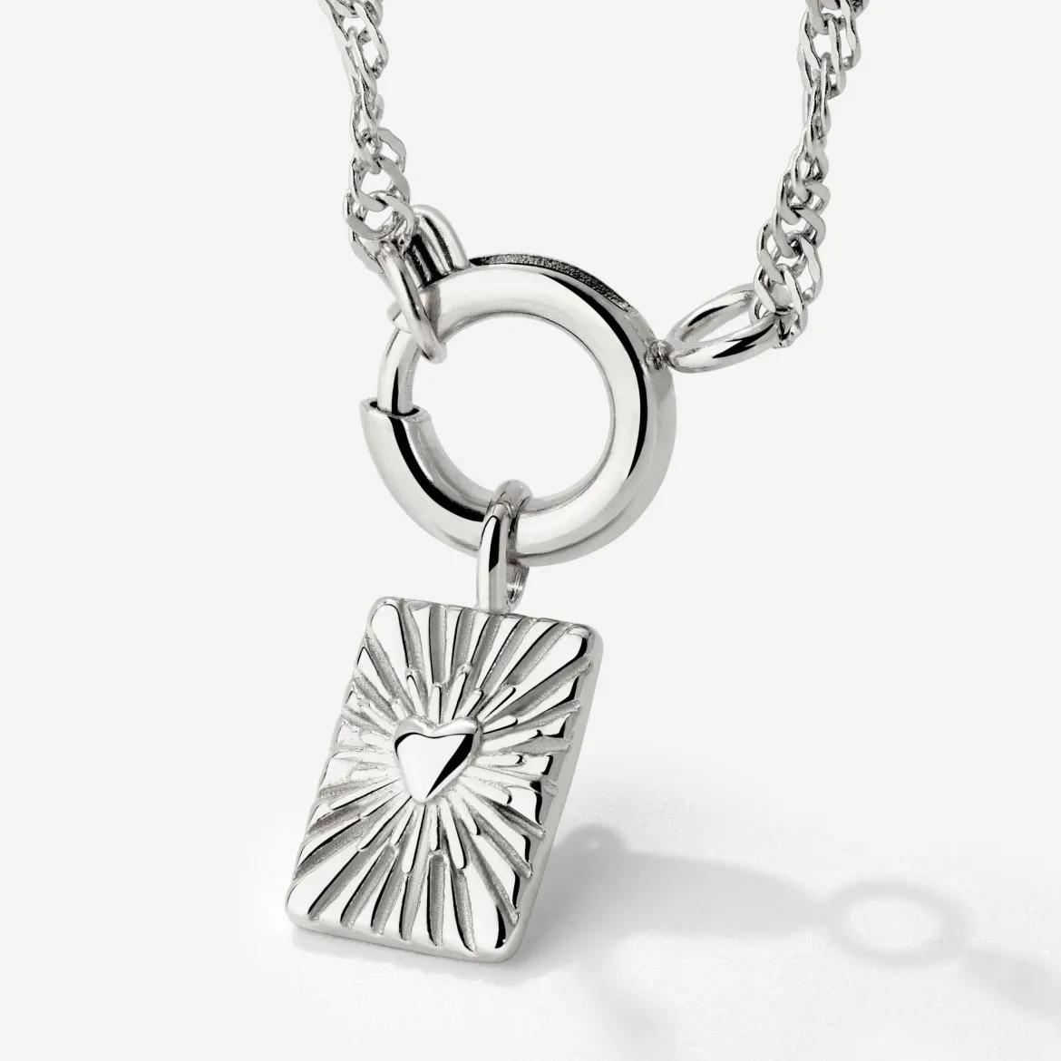Glowing Heart Singapore Chain Necklace Set Silber
