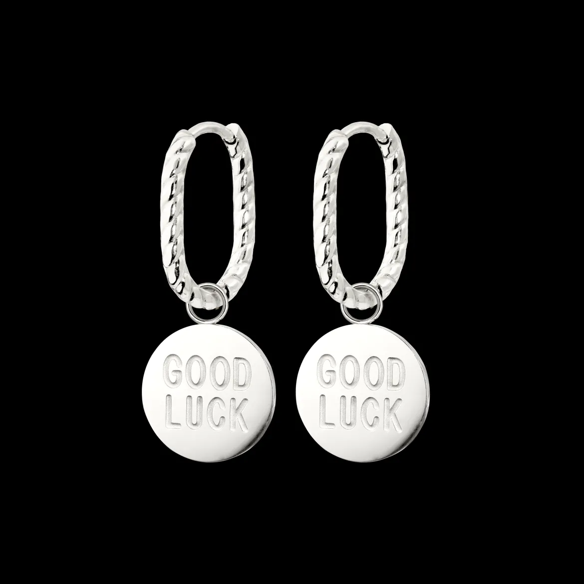 Good Luck Coin Oval Twisted Hoop Set Baby Silber