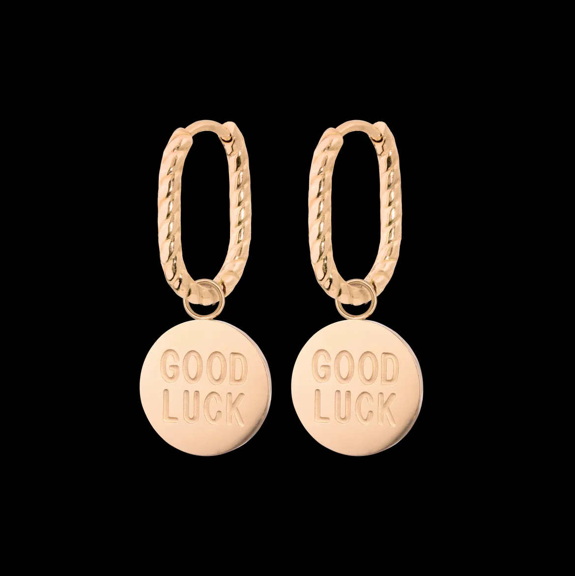 Good Luck Coin Oval Twisted Hoop Set Baby Roségold