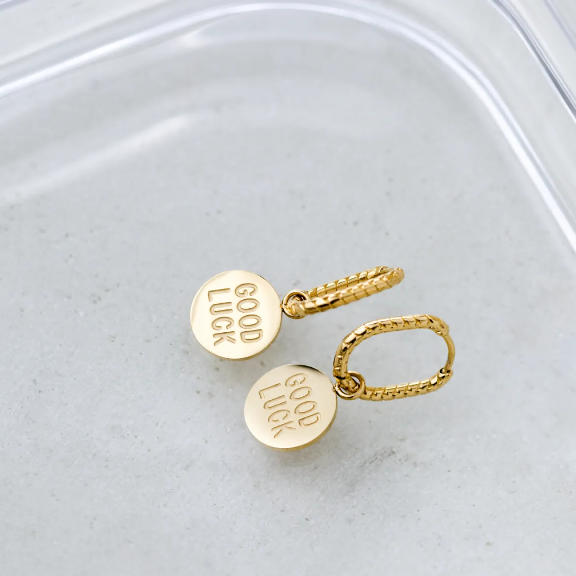 Good Luck Coin Oval Twisted Hoop Set Baby Roségold